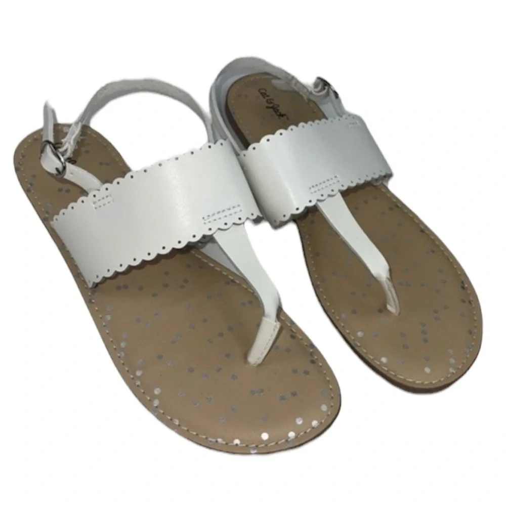 Cat & Jack White Ankle Strap Toe Thing Sandals Scalloped Edge